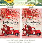 Valentines Garden Flags Red Truck Hearts Tree Yard Garden Flag Burlap 12x18 Inch Double Sided Sweet Love Flags for Outdoor Yard House Decor