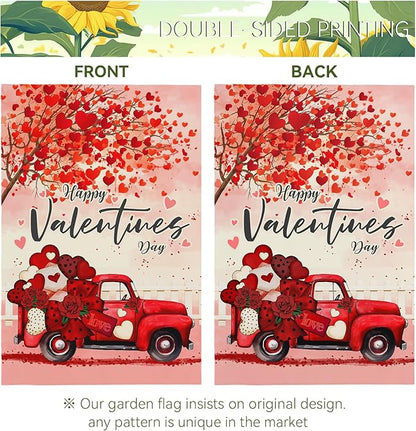 Valentines Garden Flags Red Truck Hearts Tree Yard Garden Flag Burlap 12x18 Inch Double Sided Sweet Love Flags for Outdoor Yard House Decor