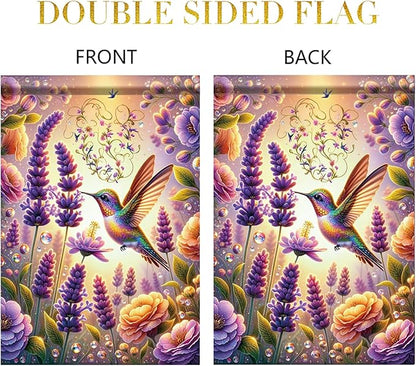 Hummingbird Garden Flag 12x18 Inch Double-Sided Floral Yard Banner Outdoor Spring Summer Decoration Colorful Lavender Flowers Butterflies Yard Outdoor Flag