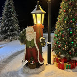 Santa Claus Statue with Light 12.6 inch Christmas Resin Figurine Desktop Decor, New Year's Day Outdoor Decoration for Porch Garden Yard Patio