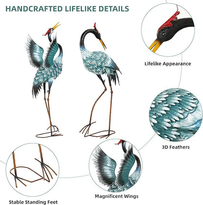 Extra-Large Crane Statue, 36.8" Handcrafted Metal Blue Heron Decor Sculptures with Stable U-Ground Stakes, Backyard Decoration, Metal Garden Bird Animal Yard Art, Lawn Ornament Decor