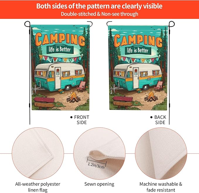 Camping Garden Flag Seasonal Double Sided 12 x 18 Inch Small Yard Flag for Indoor Outdoor Decor Holiday All Seasons