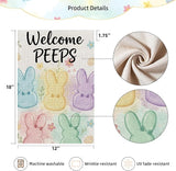 Welcome Peeps Bunny Easter Garden Flag 12 x 18 Inch Double Sided Outside Flag, Painted Rabbits, Welcome Spring Flag Outdoor Yard Easter Holiday Decoration