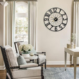Large Wall Clock, Modern Black Decorative Wall Clock Silent Non Ticking Battery Operated, 24 Inch Wheel Metal Clock for Outdoor Covered Patio, Pool Area, Living Room, Farmhouse, Kitchen