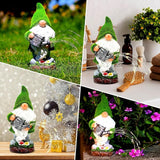 VChymm Flocked Solar Garden Gnomes Outdoor Statues-11.8‘’Outdoor Garden Decor-LED Outdoor Decor Light-Unique Housewarming Gifts Yard Art Sculptures for Patio Lawn Ornaments