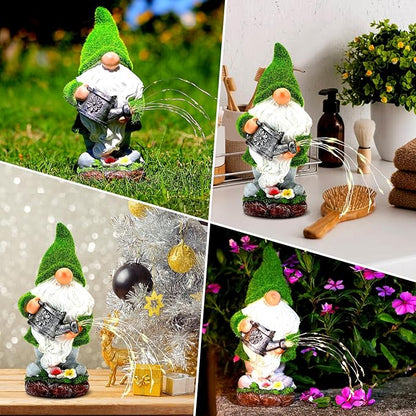VChymm Flocked Solar Garden Gnomes Outdoor Statues-11.8‘’Outdoor Garden Decor-LED Outdoor Decor Light-Unique Housewarming Gifts Yard Art Sculptures for Patio Lawn Ornaments