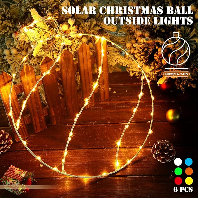 Jinei 6 Pack 16 Inch Large Christmas Window Lights Christmas LED Ball Lights Xmas Ball Window Lighted for Holiday Indoor Outdoor Wall Door Decorations, 6 Decorative Colors