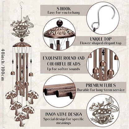 Mushroom Wind Chimes Outdoor - Metal Waterproof Windchime Indoor Outside Decor for Garden Yard Patio Balcony Christmas New Year Hanging Decoration Birthday Gift for Women Mom Grandma Wife