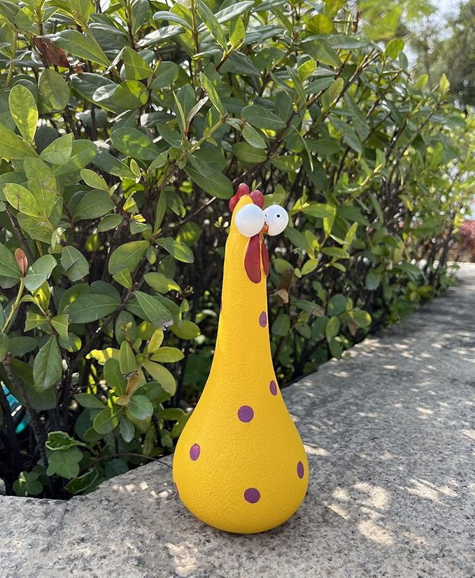 Tellme Long Neck Chicken Statue, Resin Rooster Sculpture, Creative Crafted Art Figurines, Funny Outdoor Decor, Cute Cock Decoration for Lawn, Yard, Office, Home, Weird Garden Gifts (1 PC)