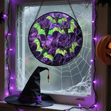 Stained Glass Window Hanging - Halloween Decorations Black Bat with Green Wings Suncatcher for Doors Garden Indoor Spooky Sun Catchers Gothic Decor Horror Gifts for Women Men Friend 9.8 in