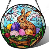 CHATYOUNG Stained Glass Window Hanging Rabbit Easter Egg 9.8" - Colorful Suncatcher Door Garden Home Decor and Christmas Mother's Day Birthday Easters Gift for Grandma Mom Women Wife Friend