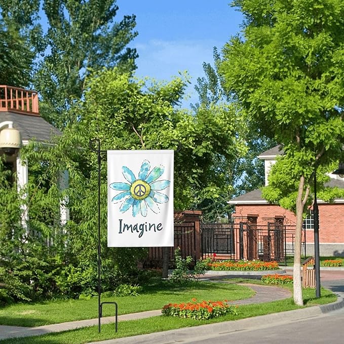 Imagine Flowers Hippie Peace Garden Flags 12×18 Inch Double Sided Decorative Yard Banner Seasonal Flag for Outdoor Outside Decor