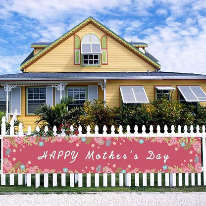 Probsin Large Happy Mother's Day Banner Decorations 120x20 Inch Mothers Day Yard Sign Holiday Hanging Outdoor Decor Pink Flowers Party Supplies for Indoor Outdoor Garden Fence Balcony Lawn Home Decor