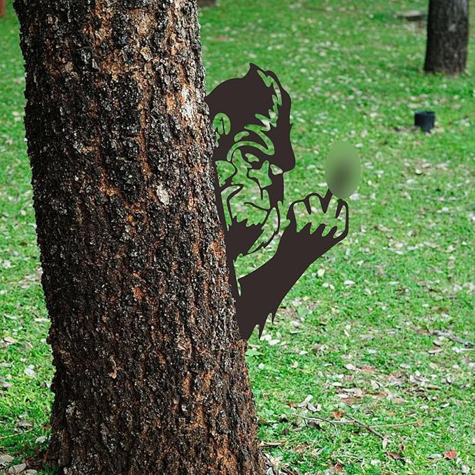 Peaking a Bo Off Bigfoot Animal Metal Sign Art Ornament,Peeping Animal Wall Art Ornament Bigfoot Peeping Around Signs Sasquatch Yard Decor
