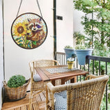7.8 Inch Stained Glass Window Hanging Sunflower Raccoon Sun Catcher Indoor Window Door Wall Yard Home Decor Colorful Glass Panel Suncatcher Gifts for Women Men Mom Grandma