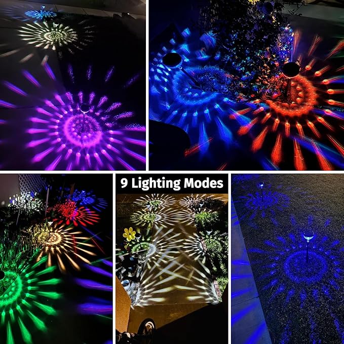 JNOEC 2Pack Solar Pathway Lights Outdoor, Color Changing+8 Fixed Color (Warm White, Cool White, Colored) Solar Lights Outdoor, Bright Solar Powered Garden Light