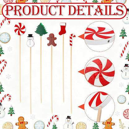6 Pcs Wooden Christmas Garden Stakes Yard Decoration Front Yard Art Stick Flower Sticks Holiday Supplies for Christmas Indoor and Outdoor Lawn Path Terrace Flower Pots Theme Event Party