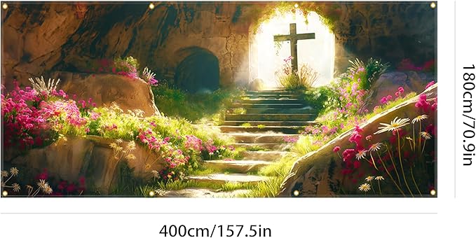 Easter Garage Door Banner 157.5x70.9in Large Spring Garage Door Cover Outdoor Holiday Decorations for House Exterior Yard Decor with Grommets and Rope