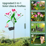 WdtPro Upgraded Solar Garden Lights Outdoor: 4 Pack 2-in-1 Solar Firefly Swaying Light with Lily Flower and Glowing Stem, Waterproof Garden Decor for Yard Patio Pathway Lawn, Gardening Gifts for Women
