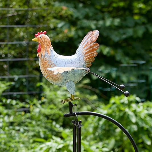 Red Carpet Studios Garden Art Large Hen Balance Rocker Metal Garden Stake Yard Décor, 61.5” Tall, Farmhouse Flapping Wing Design