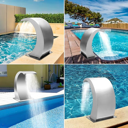 Pool Waterfall Fountains, Stainless Steel Rectangular Pool Waterfall Spillway with Pipe Connector for Indoor/Outdoor Decorative (7.9 Inch)
