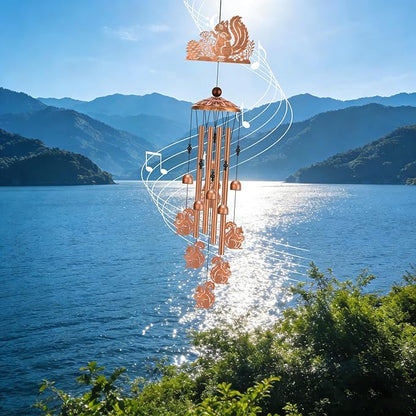 Squirrel Wind Chimes for Outside Metal Windchimes Squirrel Gifts for Women Men Garden Decor for Patio Yard Memorial Bronze