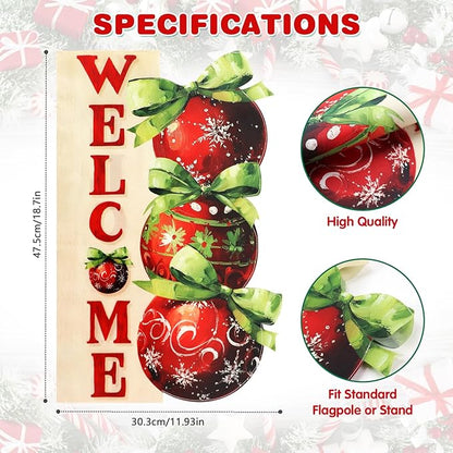 Christmas Garden Flags 12x18 Inch Double Sided, Xmas Ball Ornament Welcome Yard Flag for Outside, Winter Seasonal Outdoor Decoration Farmhouse Front Porch Holiday Decor