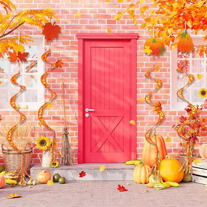 Beeveer 4 Pcs 57'' Fall Wind Socks Thanksgiving Wind Spinners for Outdoor Hanging Nylon Fabric Maple Pumpkin Windsock Leaf Streamers for Fall Autumn Decorations Windmill to Scare Birds Away