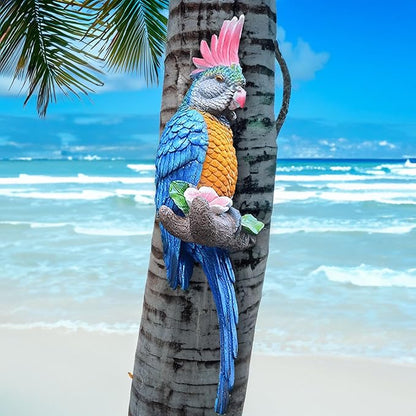 Teaeeno Tropical Hanging Parrot for Outdoors,Tropical Bird Wall Decor, Tiki Outdoor Decor,Home Ornament Decor for Tiki Bar,Perfect for Yard Ornaments,Tree Decorations Outdoor,Patio,Lawn,Tree Trunk