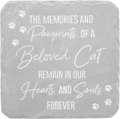 Pavilion Gift Company 25313 Cat Memorial-7.75" x 7.75" Garden Stone, Light Gray, White