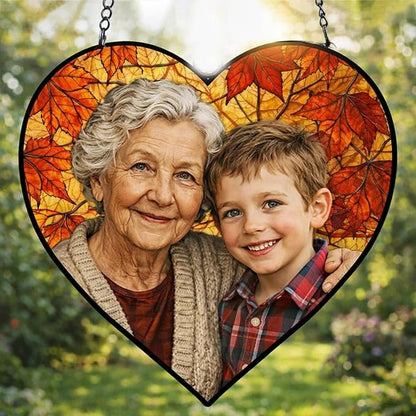NAZENTI Personalized Stained Glass Portrait Ornament Gifts for Grandma, Custom Family Photo Suncatcher Window Hanging Gift for Mothers Day Fathers Day, Couple or Family Photo Gifts, Holiday Keepsake