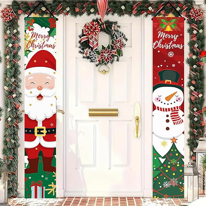BlissYard Christmas Porch Banner Set 78×12 Inch Santa and Snowman Door Banner Xmas Hanging Sign Outdoor Christmas Decorations Xmas Front Door Welcome Banner Winter Yard Wall Decor for Home Garden Party Supplies