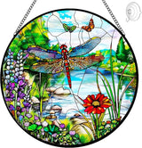 Dragonfly Suncatcher Stained Glass Window Hanging - 8″ Handmade Butterfly Wildflowers Suncatchers for Windows Hanging - Sun Catchers Indoor Wall Decor Glass Art Panel Mothers Day for Mom Grandma Gift