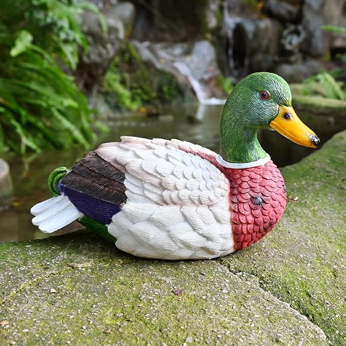 Mallard Duck Decor Garden Statue: Decorations for Home Small Duckling Figurine Lawn Ornaments Yard Sculpture Resin Animal Figures for Outside Decorative Backyard Art