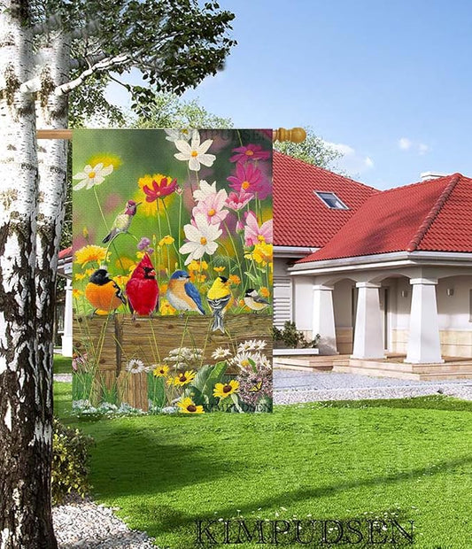 Hummingbird Spring House Flag Birds Floral Garden Flags 28x40 Double Sided, Large Burlap Yard Flags for Outside Seasonal Decoration