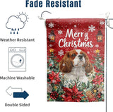 Christmas Cavalier King Charles Spaniel Garden Flag Merry Christmas Dog Yard Flag for Outside Xmas Flags 12x18 Double Sided Red Poinsettia Garden Flags Winter Porch Decorations Outdoor