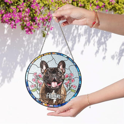 Personalized Dog Photo Stained Glass Suncatcher, Pet Memorial Gifts for Dogs Memorial Gifts for Loss of Dog, Pet Loss SunCatcher Dog Sympathy Gift Pets Lover, Memorial Pets Lover Gift Window Hanging