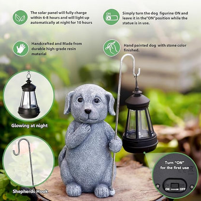 Qeeman Solar Dog Garden Statue: Weatherproof Resin Figurine with Warm Glow Lantern - Outdoor Decor for Yard Pathway Patio Porch Balcony - Gifts for Mom Grandma Dog Lovers