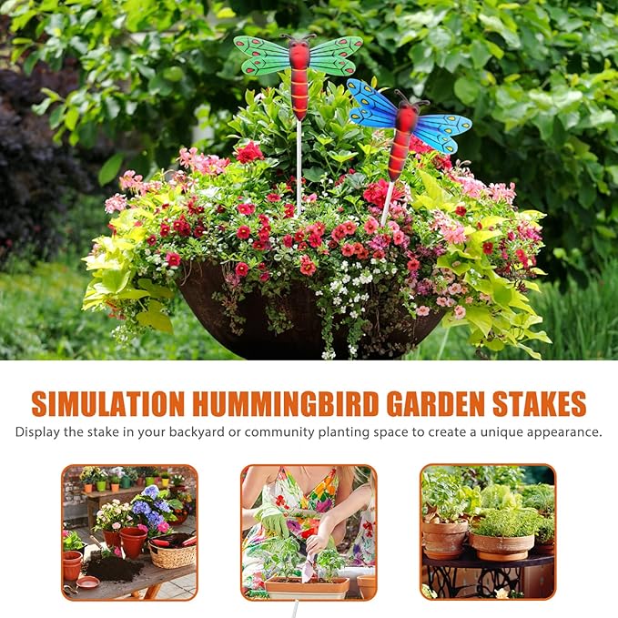 Yardwe 4pcs Dragonfly Garden Stake Decor Decorative Stakes for Outdoor Patio Simulation Dragonfly Design Lightweight Garden Ornaments