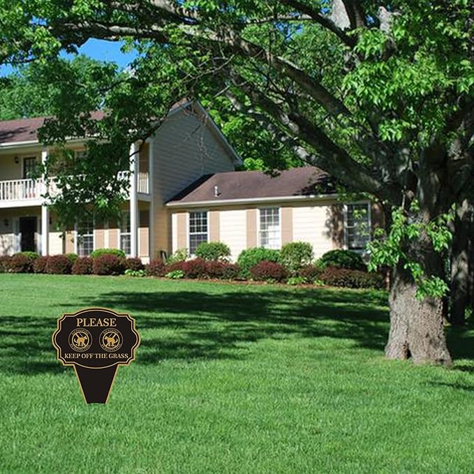 Double Sided Yard Sign 2PACK, Please Be Respectful Keep Off The Grass, 14”x10” No Pooping or Peeing Dog Lawn Stake with Integrated Mount for Outdoor Use (2PACK-Keep Off The Grass)