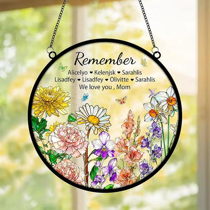 Personalized Mom Stained Glass Suncatcher, Custom Remember I Love You Window Hanging with Birth Month Flower, Mothers Day Christmas Birthday Gifts for Mom from Daughter Son (Style 03)