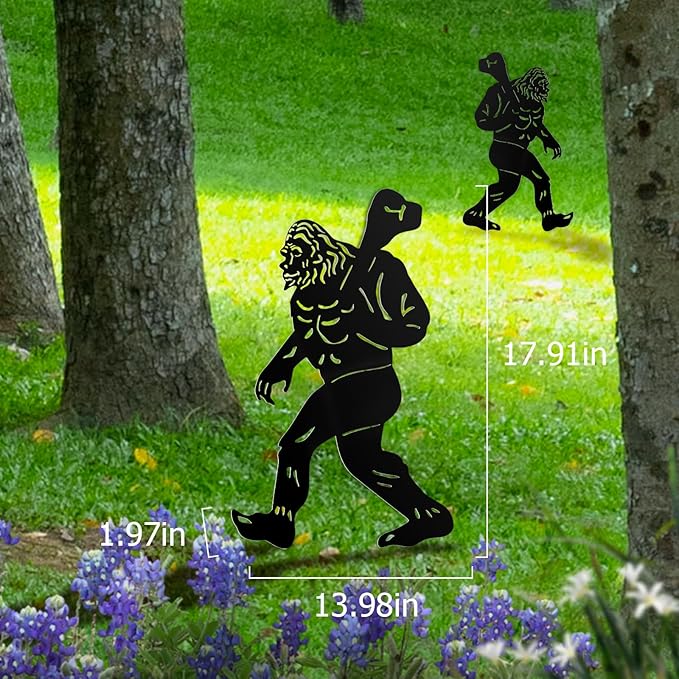 Bigfoot Garden Decor for Outside, Big Foot Silhouette Outdoor Statues, Sasquatch Gardening Gifts for Men/Dad/Women, Metal Yard Art for Lawn, Forests,Outdoor Decorations