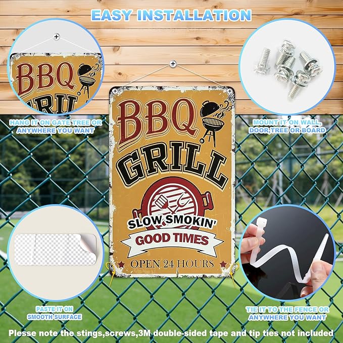 Metal Tin Signs Gift for Home Porch Bar Front Yard Wall Decor Back yard Tiki Bar Hot Tub Poster 8x12 inch (BBQ)