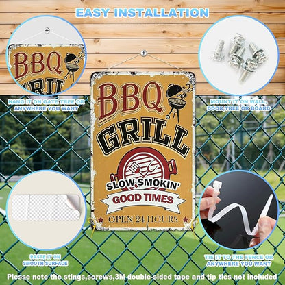 Metal Tin Signs Gift for Home Porch Bar Front Yard Wall Decor Back yard Tiki Bar Hot Tub Poster 8x12 inch (BBQ)