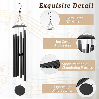 Wind Chimes for Outside with Classic Sound, Coolest Aluminium Metal Windchimes Outdoors with Pine Wood Striker, Unique Gift for Mom, Garden Decoration(28" Black)