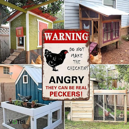 Funny Vintage Metal Chicken Coop Signs;Warning Do Not Make The Chickens Angry;for Farmhouse Gate Fence Wall Decor;Chicken Signs for Coop Funny Outdoor 8x12 In