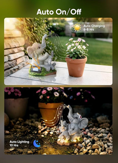Brightown Solar-Elephant-Garden-Decor-Statue with Succulent & Watering LED Lights, Waterproof Outdoor Decor for Patio, Lawn, Balcony & Yard Decorations Outdoor, Unique Mothers Day Gifts for Mom Women