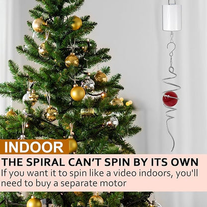 Wind Spinner Tail with Red Glass Orb,Wind Spinners Stabilizer Gazing Ball Spiral Tail,Decorative Wind Spinner Spiral Sun Catcher,Indoor Outdoor Hanging Rotating Garden Decoration-13 in