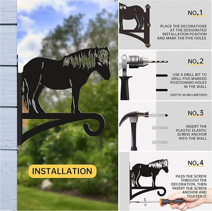 Pony Silhouette Plant Hanger Hook for Outdoor Indoor Hanging Plant Flower Fern Pot Lantern Bird Feeder- Rustic Country-Style Pony Decor,(8.27"x9.84", Black)