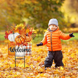 JarThenaAMCS Thanksgiving Pumpkin Metal Garden Stakes Autumn Sunflower Pumpkin Vase Decorative Lawn Sign Fall Welcome Yard Sign for Home Outside Lawn Porch Decor